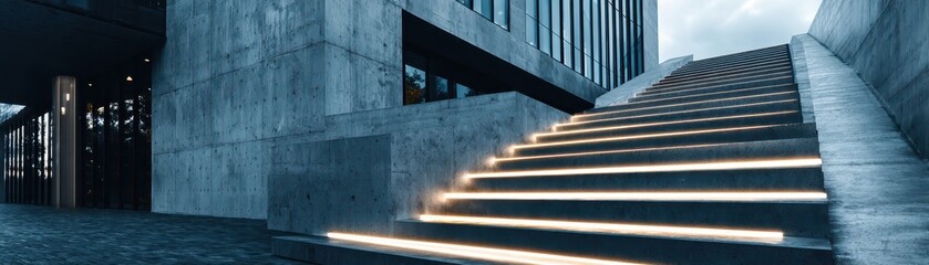 Fototapeta premium An architectural perspective capturing the rhythmic ascent of a concrete staircase a passage of steps creating an interplay of light shadow form structure and minimalist design