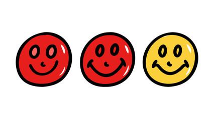 Red and yellow smiley faces hand drawn style happy faces icons