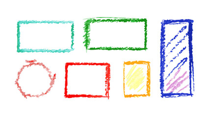 Whimsical crayon style shapes and borders frames colorful