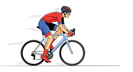 Illustration of an active cyclist sprinting on a racing bicycle embodying speed determination and commitment, perfect for sports fitness and