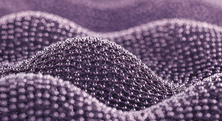 Abstract shimmering purple beaded texture with wavy patterns and bokeh background.