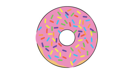 Stylized pink donut with vibrant sprinkles, a delightful confectionary treat illustration, simple vector graphic for sweet indulgence and cheerful