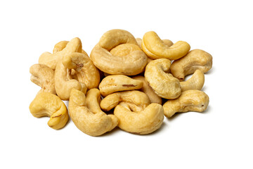 Photo of Cashew nuts  taken with a high-resolution camera using the focus-stacking technique on a white background.