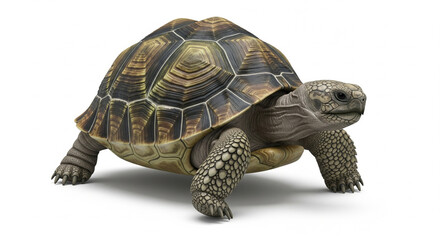 Obraz premium Detailed African Spurred Tortoise Slowly Walking on an Isolated transparent background