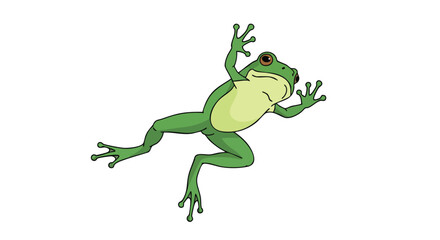 Fototapeta premium Cheerful amphibian leaping across a plain backdrop illustration of an adorable cartoon frog mid-jump showing its happy expression