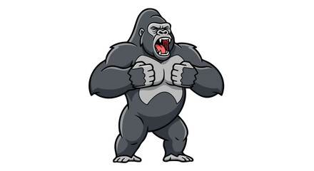 Cartoon gorilla with muscular physique roaring aggressively, ready for confrontation isolated on a white canvas displaying power and raw animal