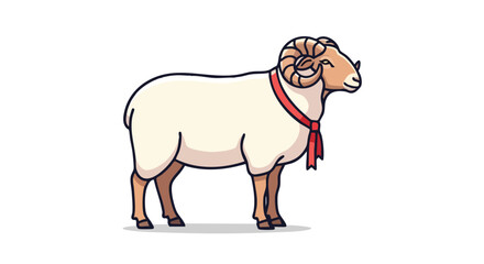 Fototapeta premium Cartoon Ram Illustration with Red Ribbon: A charming depiction of a ram adorned with a red ribbon, offering a touch of whimsical sophistication in