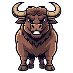 Fierce muscular bull character standing proudly with powerful horns and determined expression vector