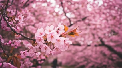 Pink blossom tree branch close up delicate floral spring bloom nature photo - Powered by Adobe