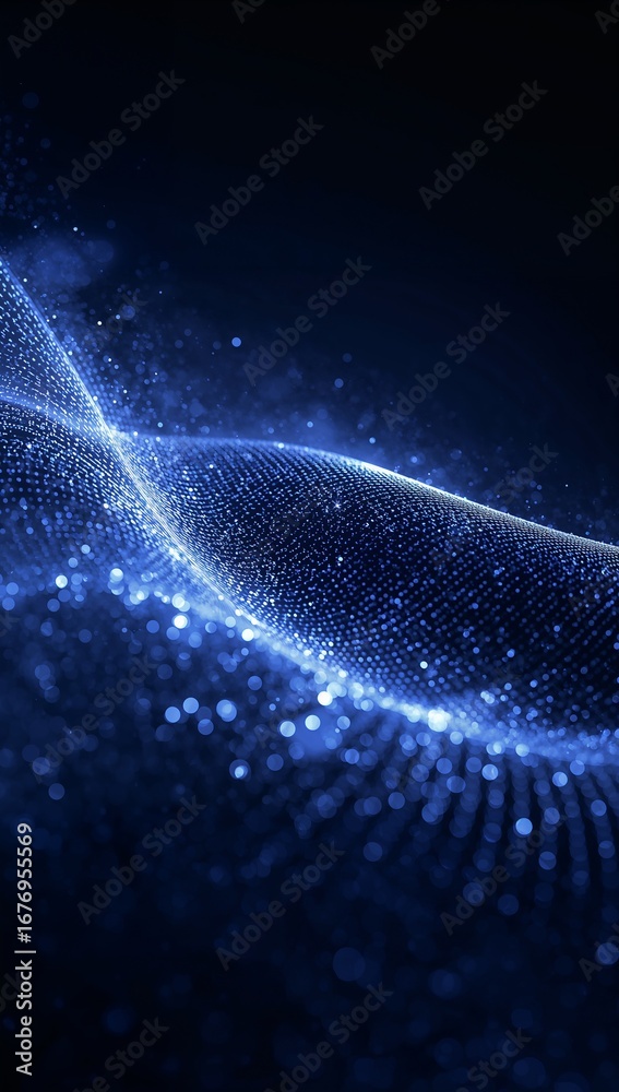 Wall mural abstract particle wave backgrounds illustrating the beauty of artificial intelligence and high tech 