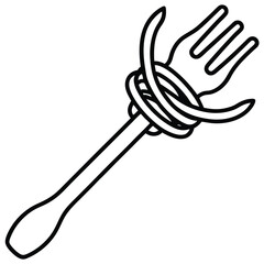 Line art image of a fork tightly wrapped with wire around the prongs