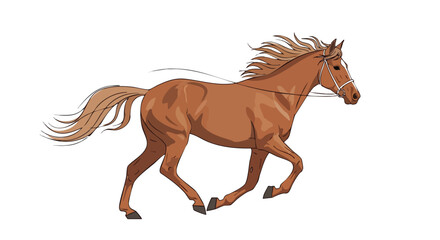 Naklejka premium Dynamic equine portrait depicting a chestnut horse galloping swiftly on a pristine background, showcasing its majestic movement and sleek physique