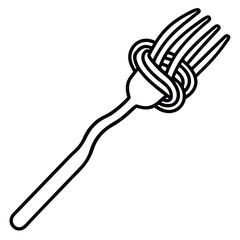 Abstract Black Outline Illustration of a Fork Tied in a Knot Design