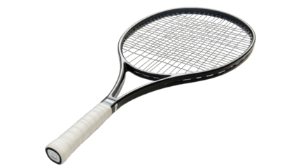 Black tennis racket angled view