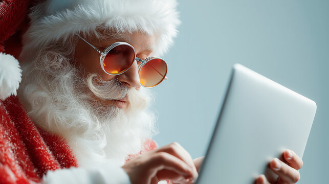 Trendy Santa Claus using tablet at Christmas - Powered by Adobe