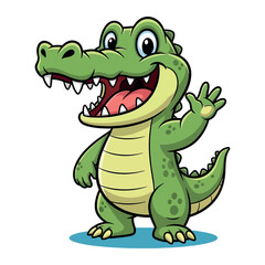 Fototapeta premium Adorable cartoon alligator waving friendly greeting cartoon animal character for kids educational content vector