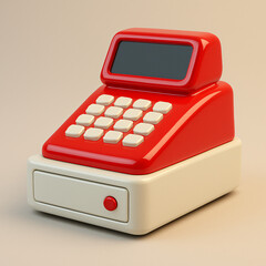 Retro Red Cash Register: Vintage POS System 3D Render