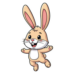 Adorable cartoon bunny rabbit jumping joyfully with a painted easter egg in paw vector