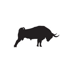 Aggressive bull silhouette. Bold charging bull graphic great for finance, sports, and strength branding.