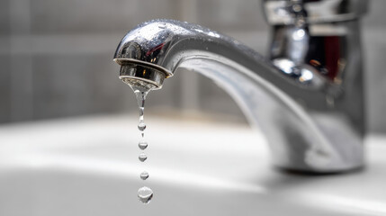 Close-up chrome faucet dripping water onto white porcelain sink illustrating urgent leak repair and plumbing issue