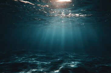 Underwater Scene Showing Sunlight Penetrating Clear Blue Ocean Water with Gentle Waves