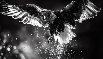 Droplets forming an eagle, cool tones, highspeed macro clarity