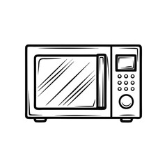 Obraz premium Microwave Oven Line Art Illustration: A detailed black and white line art illustration showcasing a modern microwave oven, perfectly representing everyday appliance.