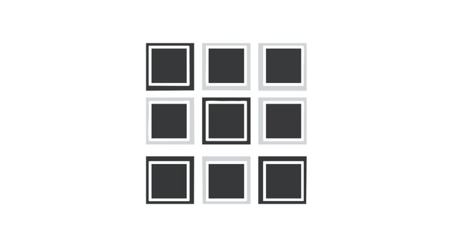 Minimalist arrangement showcasing nine monochrome squares framed with stark borders creating a matrix with balanced aesthetics and contrast offering