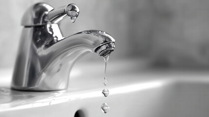 Close-up chrome faucet dripping water onto white porcelain sink illustrating urgent leak repair and plumbing issue