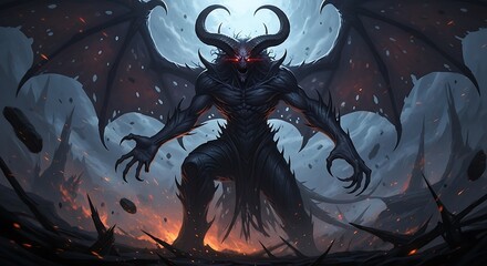 Dark Demon Lord, Fantasy Art, Epic Illustration.