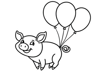 Charming Outlined Piglet Carried by Three Balloons, Ready for Coloring and Playtime Fun