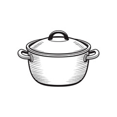 Pot with Lid Illustration: A detailed illustration depicts a traditional pot with a lid. This minimalist image conveys the essence of cooking.