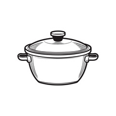 Cooking Essentials: Minimalist illustration of a stainless steel pot with a transparent lid, embodying the essence of home cooking and culinary art.