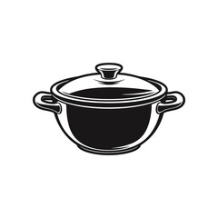 Culinary Classic: A stylish monochrome illustration showcases a gleaming cooking pot, a timeless symbol of culinary artistry and hearty home cooking.
