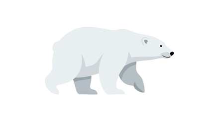 Simple illustration of a powerful polar bear prowling across a blank white canvas, conveying arctic wildlife and minimalist design and nature theme