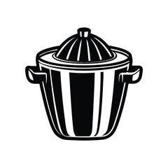 Cooking Pot Illustration: An elegant monochrome illustration showcases a gleaming cooking pot, exuding a timeless charm and simplicity that captures the essence of culinary excellence.