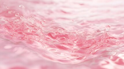 Close-up of pink water surface with ripples and bubbles