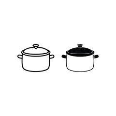 Pots Collection: Simple graphic illustration of two pots. One is a solid outline, and the other is a silhouette with dark tones, ideal for various design applications.