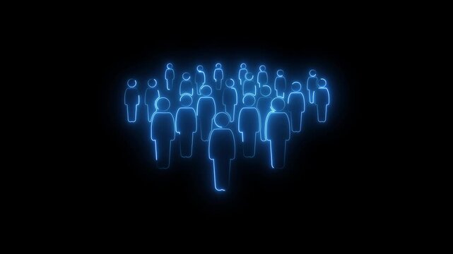 Team Work Icons concept. A group of people icon, Connected people icon. Animated of Neon group people icon isolated on black background. Global Network Connection concept. glowing animation