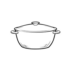 Outline of a cooking pot with lid: A simple, clean, black and white illustration of a cooking pot with a lid, perfect for culinary and kitchen-themed designs.