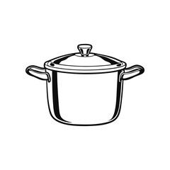 Stainless Steel Cooking Pot: An impeccably rendered monochrome illustration of a gleaming stainless steel cooking pot, complete with a lid.