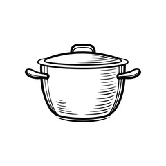 Simple Kitchen Pot: A meticulously illustrated close-up of a classic cooking pot. The hand-drawn sketch captures the essential features of this fundamental kitchenware item.