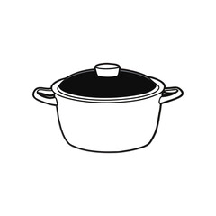 Essential Cooking Utensil: An elegantly simple illustration depicts a pristine cooking pot with lid, ready to be the central of culinary creation. The outline design accentuates form and utility.
