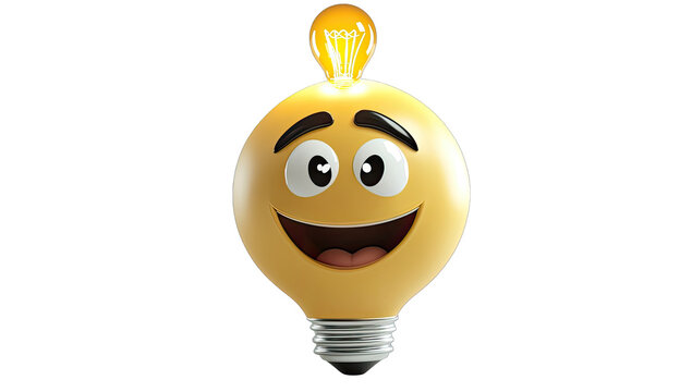 Smiling lightbulb with a glowing idea