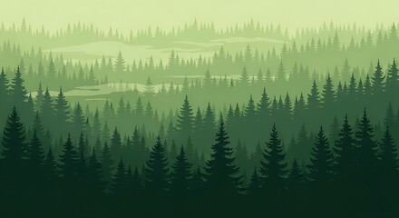 Obraz premium A dense forest of evergreen trees in varying shades of green creating a layered landscape effect view