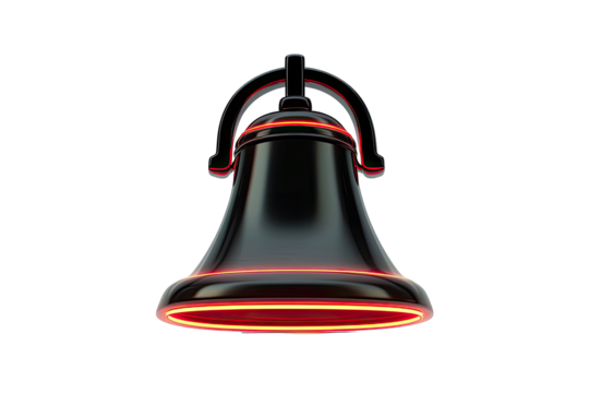 3D rendered black bell with glowing red outline