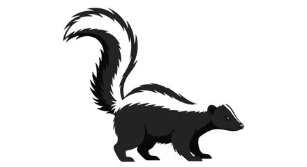 Obraz premium Stylized skunk illustration with bold black and white markings against a simple white backdrop illustration of a skunk with a striking tail pattern