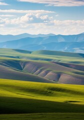 Rolling Hills Landscape with mountains and cloudscapes in serene harmony