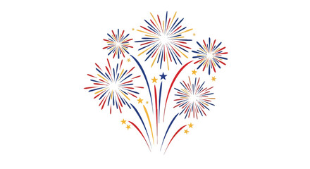Stylized fireworks illustration with burst shapes and patriotic color palette celebration design isolated on white