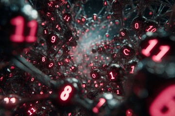 Abstract representation of digital currency with glowing binary codes. Work environments. Innovative solutions for businesses amidst tariff challenges. Design strategies. Economic implications.